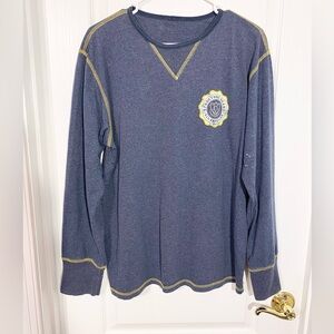 90s Structure Contrast Stitch Long Sleeve Tee Vintage Blue Yellow Men’s Large